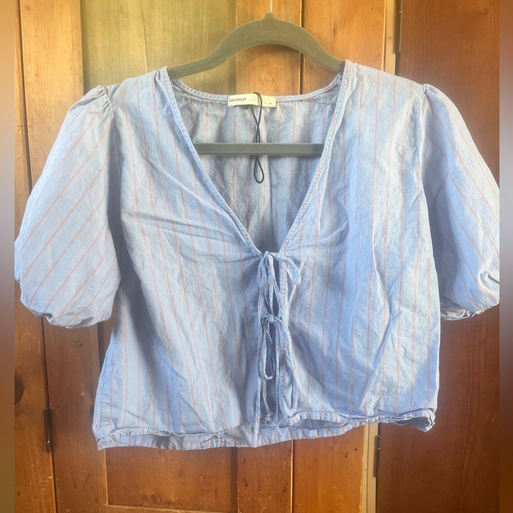 Pull&bear cotton tie front crop top